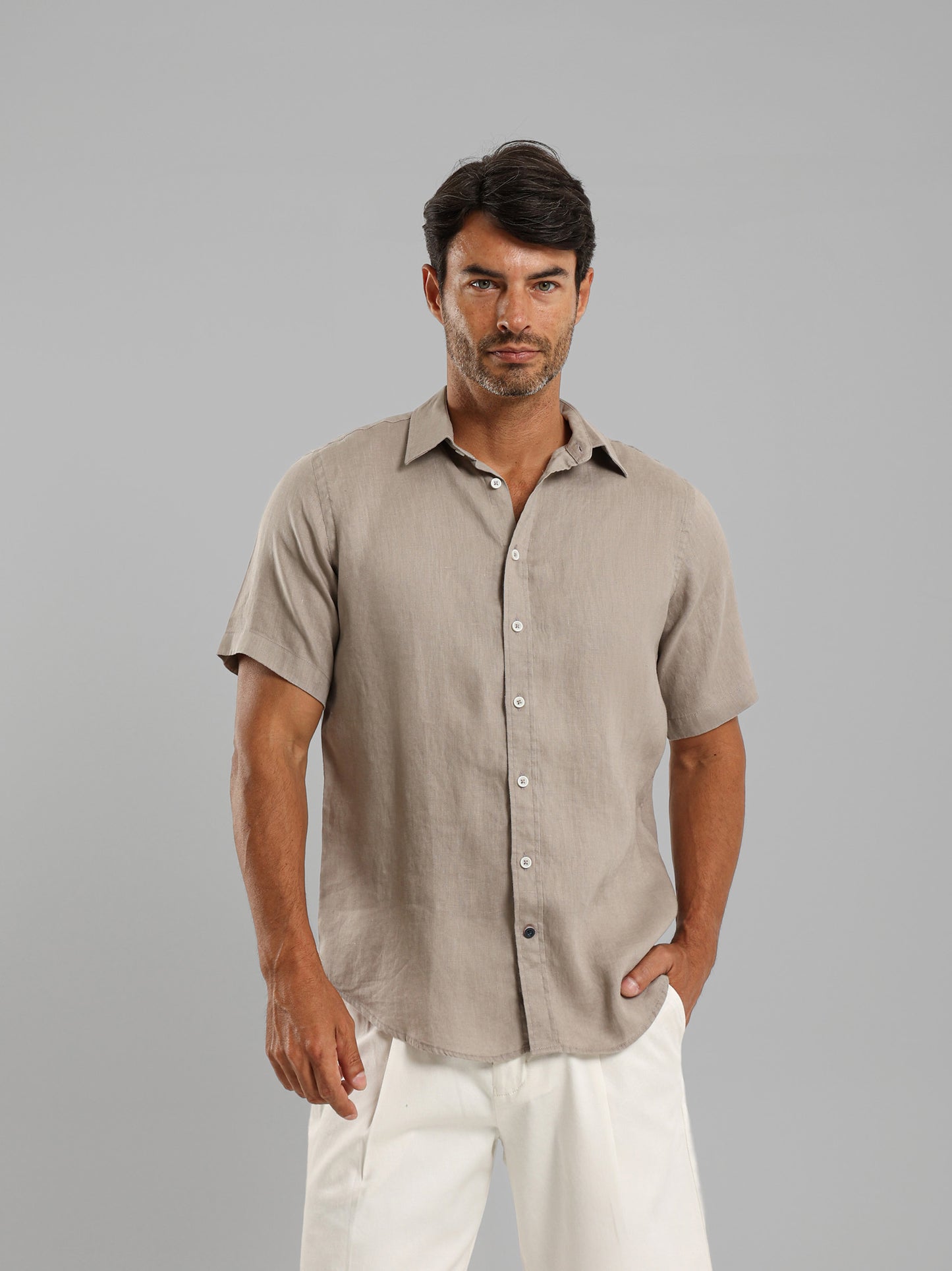 Basic Linen Short Sleeve Kent Collar Shirt