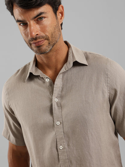 Basic Linen Short Sleeve Kent Collar Shirt