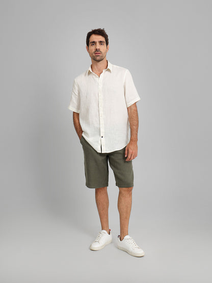 Linen Flat Pocket Elastic Waistband Shorts