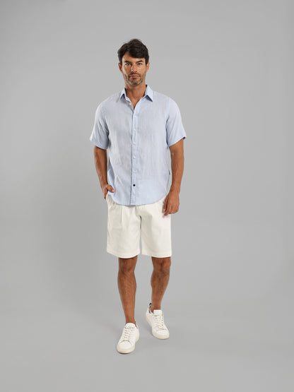 Basic Linen Short Sleeve Kent Collar Shirt