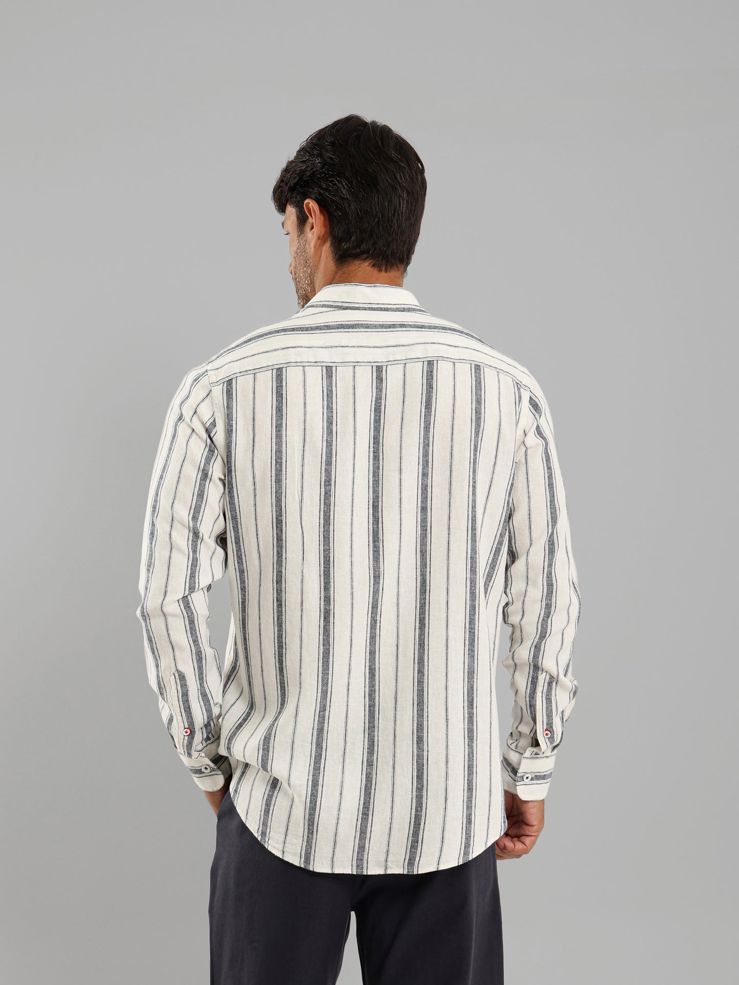 Kent Collar Striped Long Sleeve Shirt with Pocket