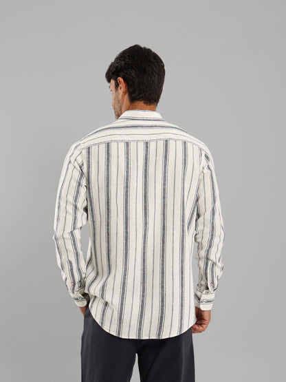 Kent Collar Striped Long Sleeve Shirt with Pocket