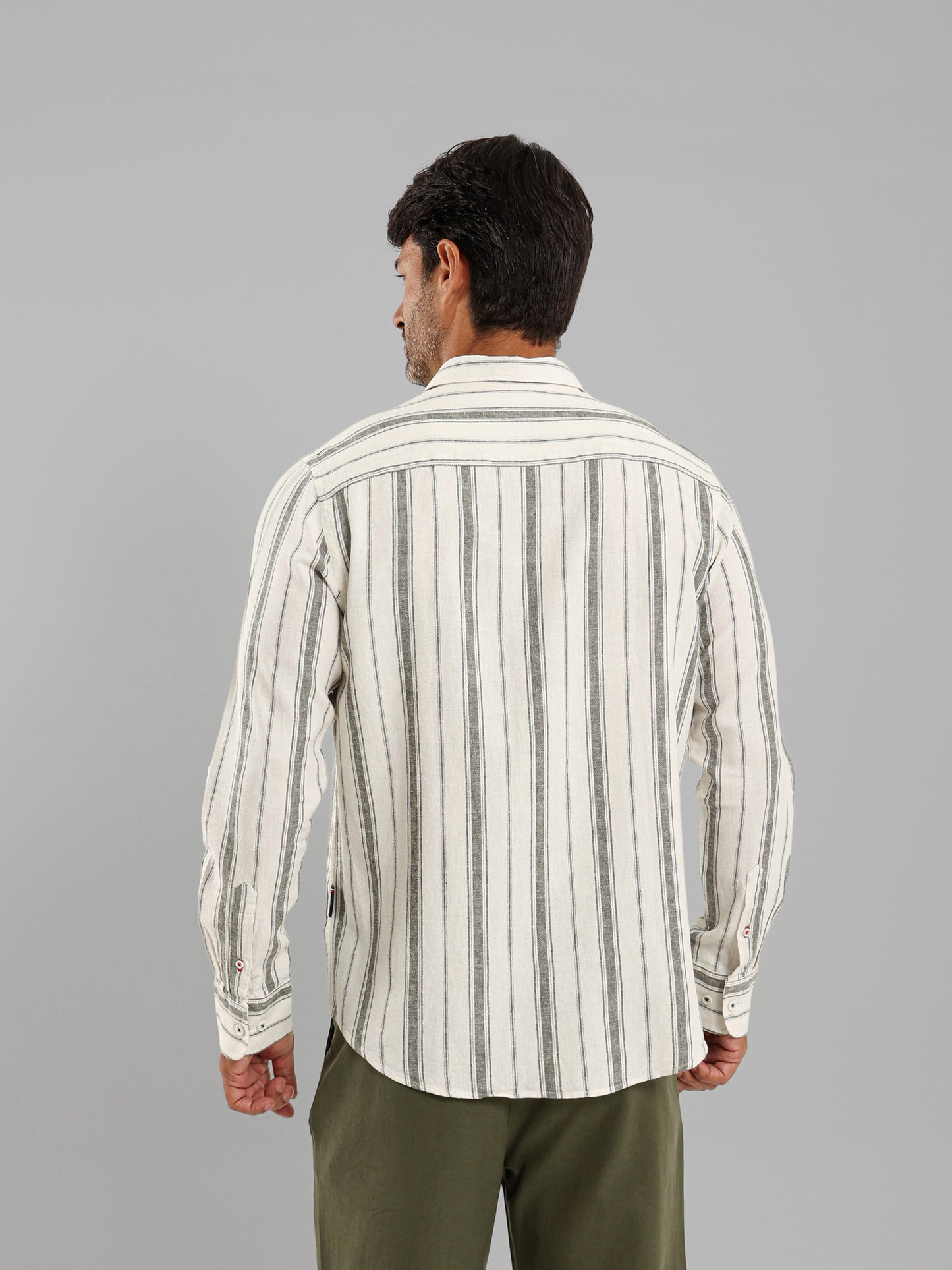 Kent Collar Striped Long Sleeve Shirt with Pocket