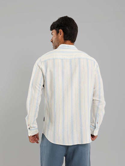 Kent Collar Striped Long Sleeve Shirt with Pocket