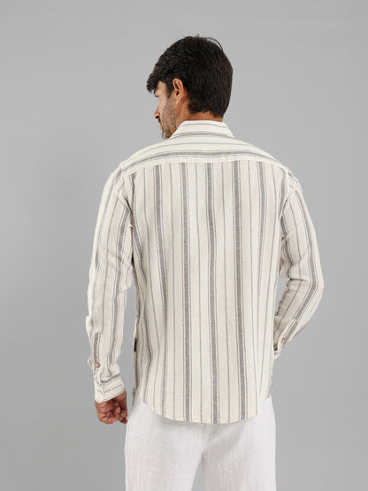 Kent Collar Striped Long Sleeve Shirt with Pocket
