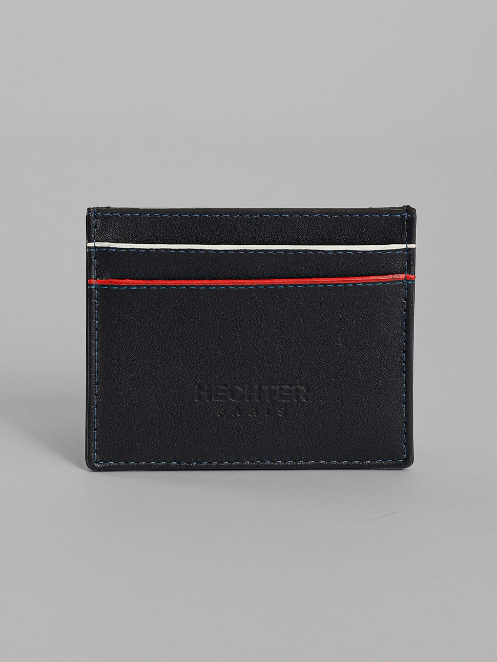 HECHTER Genuine Leather Card Holder with Signature Stripe Detail