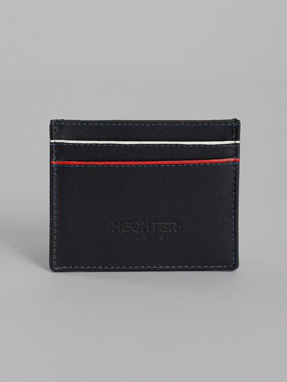 HECHTER Genuine Leather Card Holder with Signature Stripe Detail