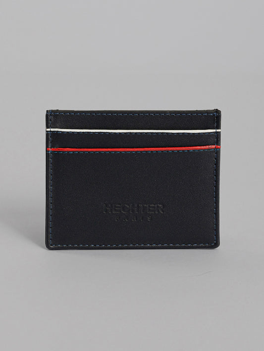HECHTER Genuine Leather Card Holder with Signature Stripe Detail