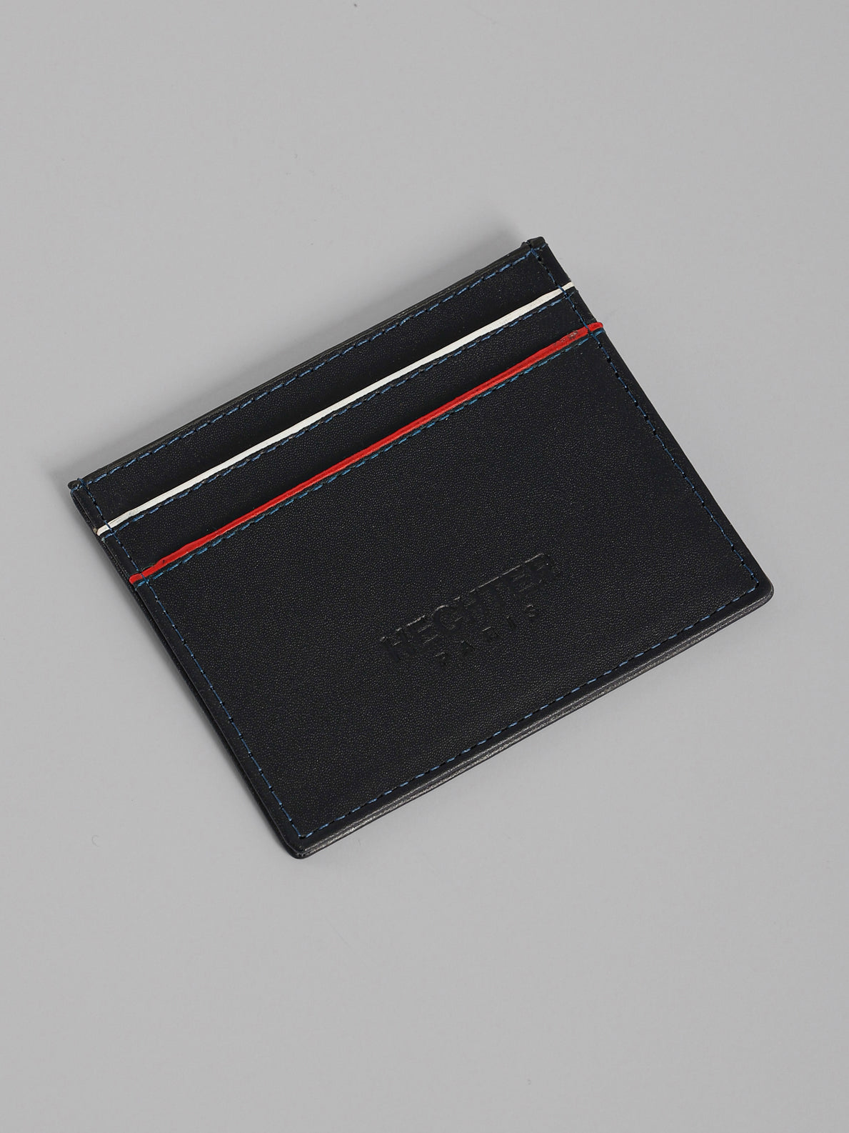 HECHTER Genuine Leather Card Holder with Signature Stripe Detail
