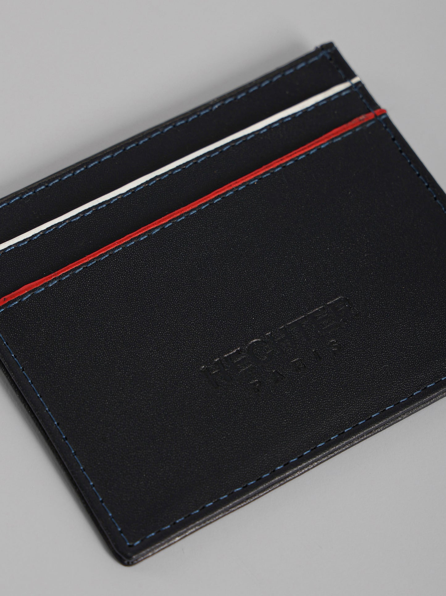 HECHTER Genuine Leather Card Holder with Signature Stripe Detail