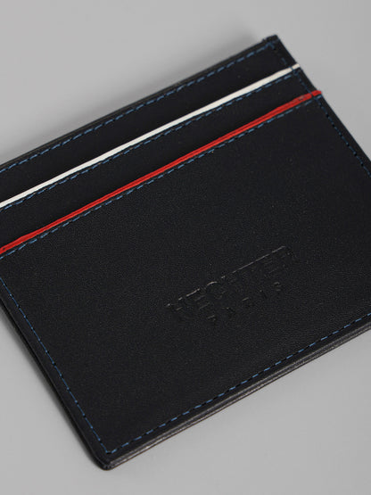 HECHTER Genuine Leather Card Holder with Signature Stripe Detail