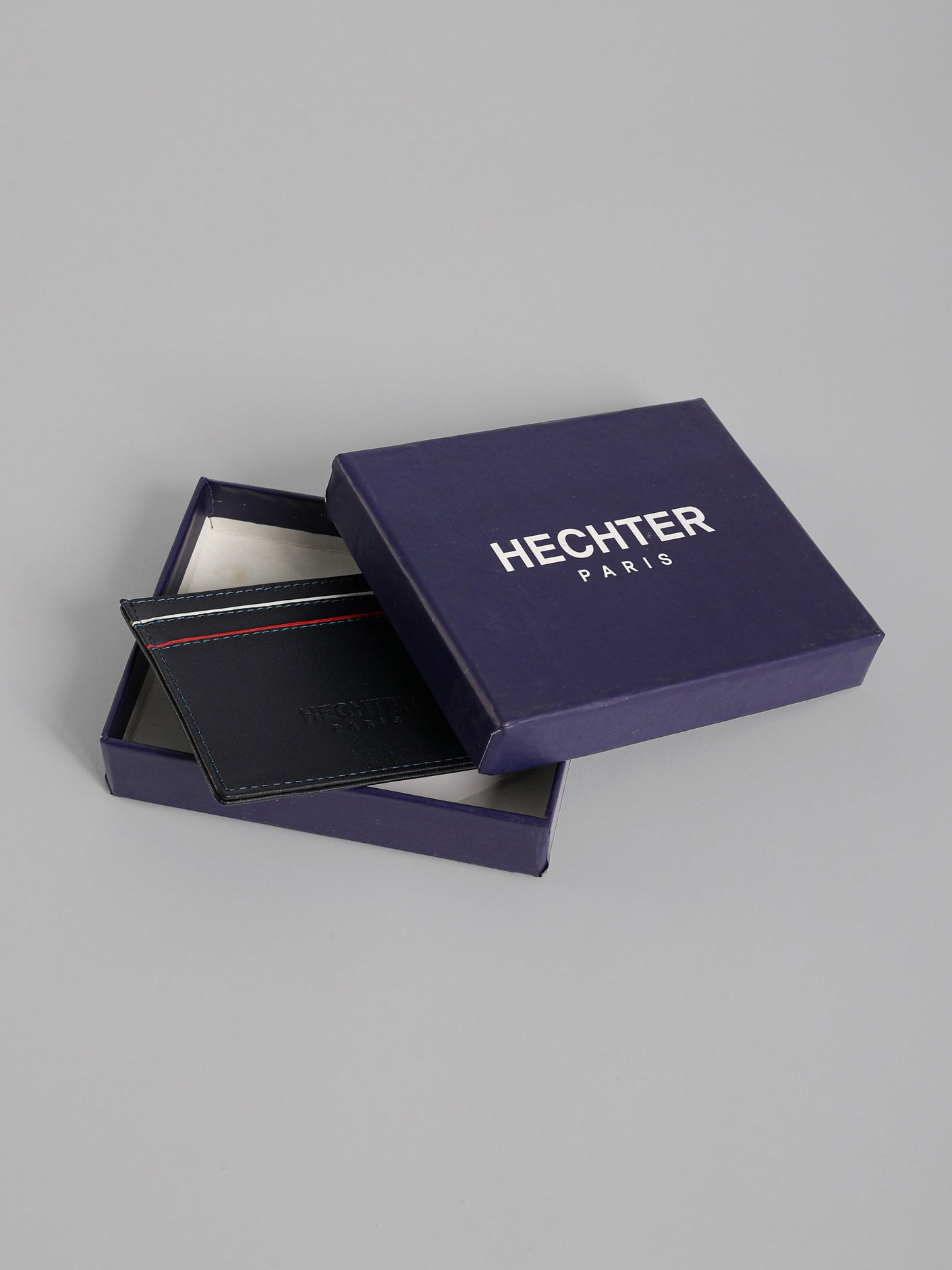 HECHTER Genuine Leather Card Holder with Signature Stripe Detail