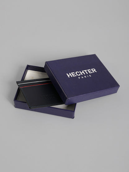 HECHTER Genuine Leather Card Holder with Signature Stripe Detail