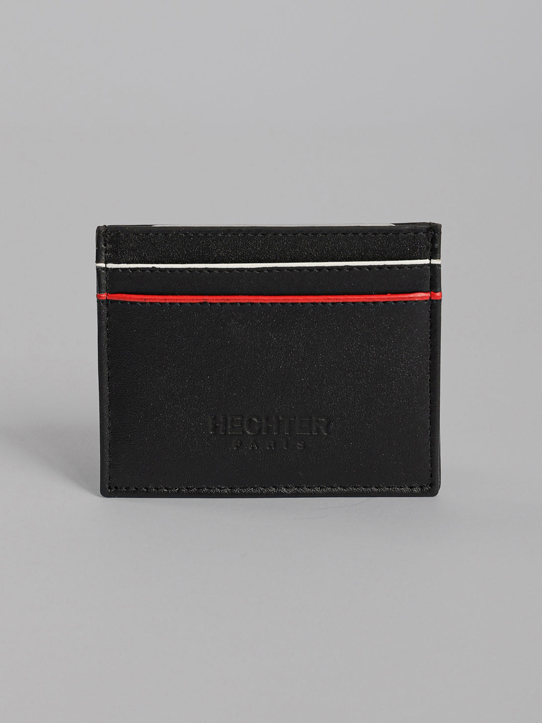 HECHTER Genuine Leather Card Holder with Signature Stripe Detail