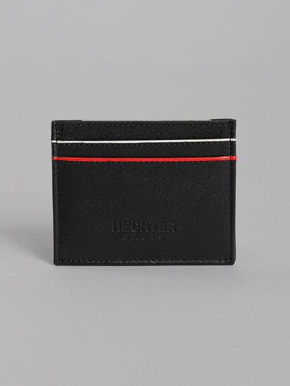 HECHTER Genuine Leather Card Holder with Signature Stripe Detail