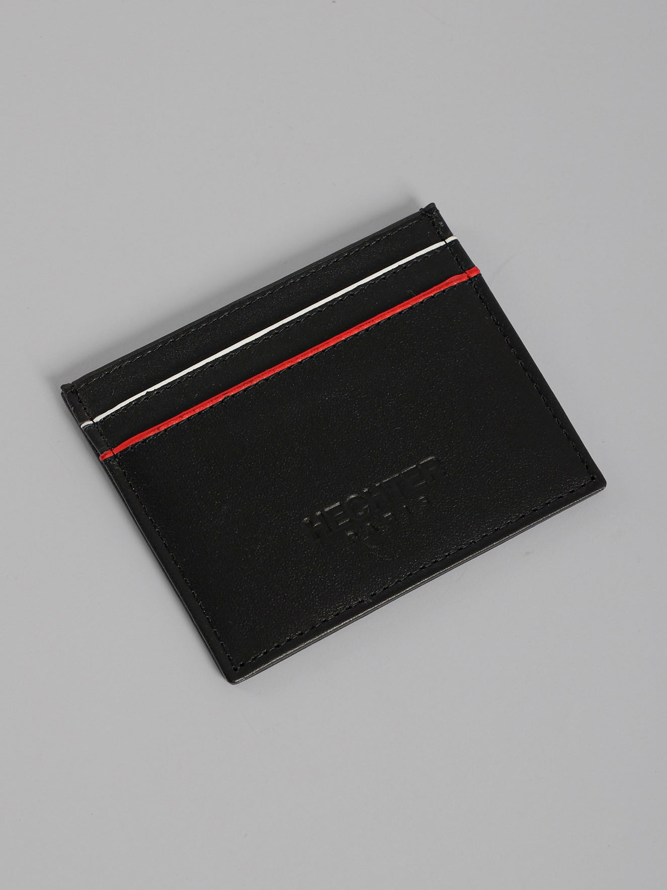 HECHTER Genuine Leather Card Holder with Signature Stripe Detail