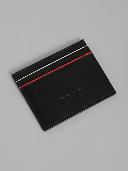 HECHTER Genuine Leather Card Holder with Signature Stripe Detail