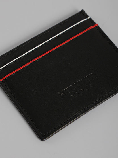 HECHTER Genuine Leather Card Holder with Signature Stripe Detail