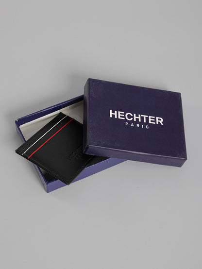 HECHTER Genuine Leather Card Holder with Signature Stripe Detail