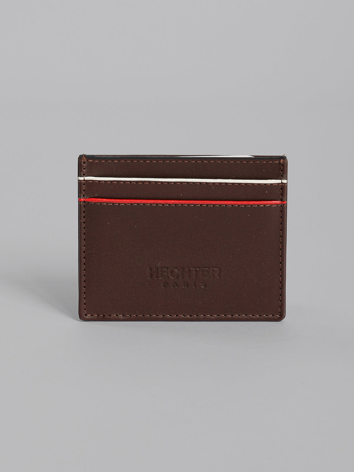 HECHTER Genuine Leather Card Holder with Signature Stripe Detail