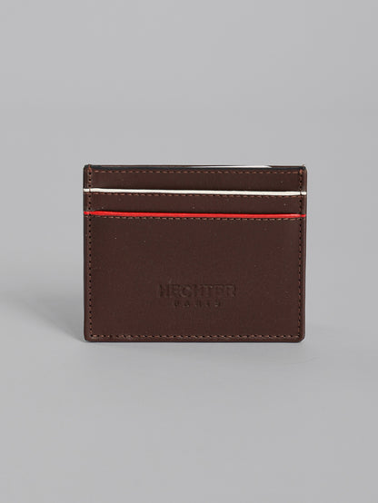 HECHTER Genuine Leather Card Holder with Signature Stripe Detail