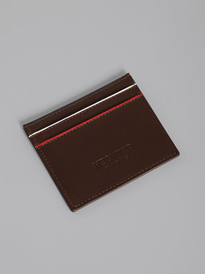 HECHTER Genuine Leather Card Holder with Signature Stripe Detail