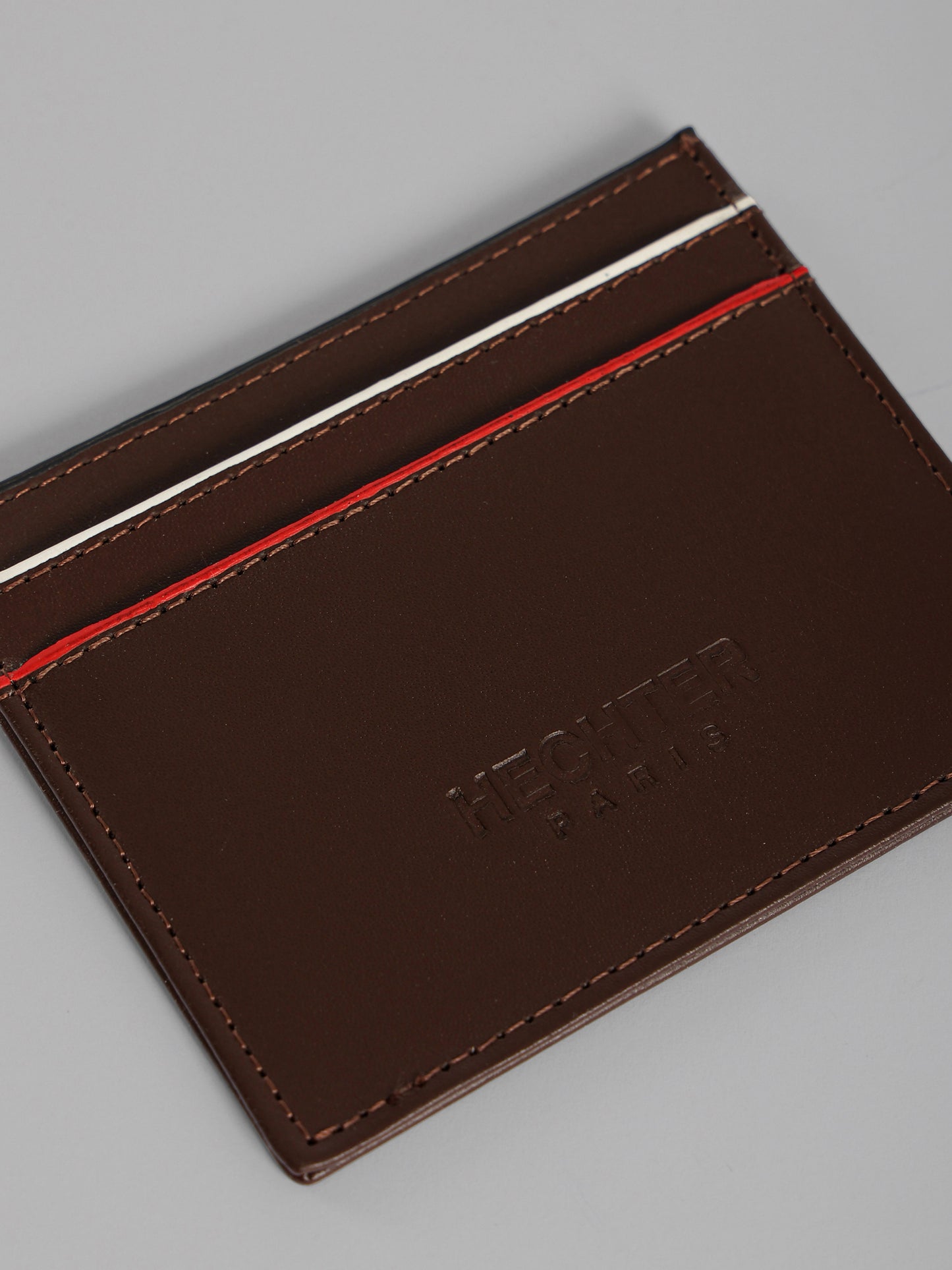 HECHTER Genuine Leather Card Holder with Signature Stripe Detail