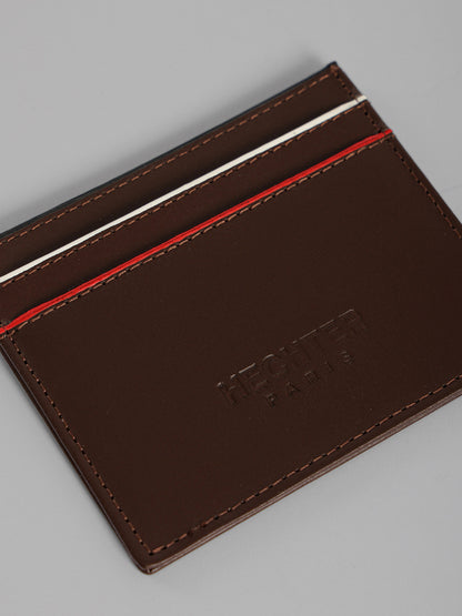 HECHTER Genuine Leather Card Holder with Signature Stripe Detail