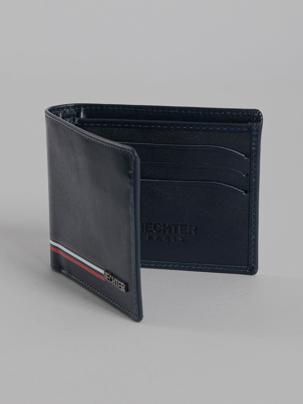 HECHTER Genuine Leather Bifold Wallet with Signature Stripe Detail