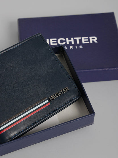 HECHTER Genuine Leather Bifold Wallet with Signature Stripe Detail