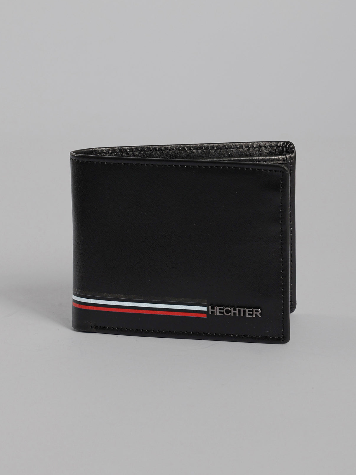 HECHTER Genuine Leather Bifold Wallet with Signature Stripe Detail