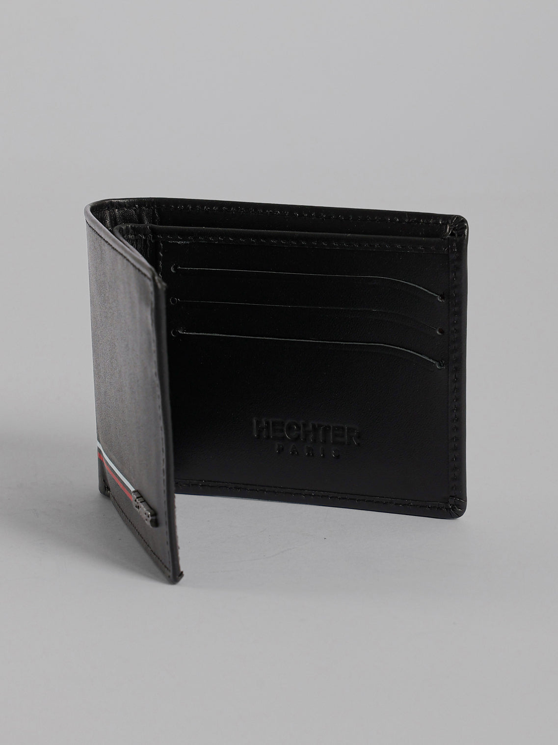 HECHTER Genuine Leather Bifold Wallet with Signature Stripe Detail