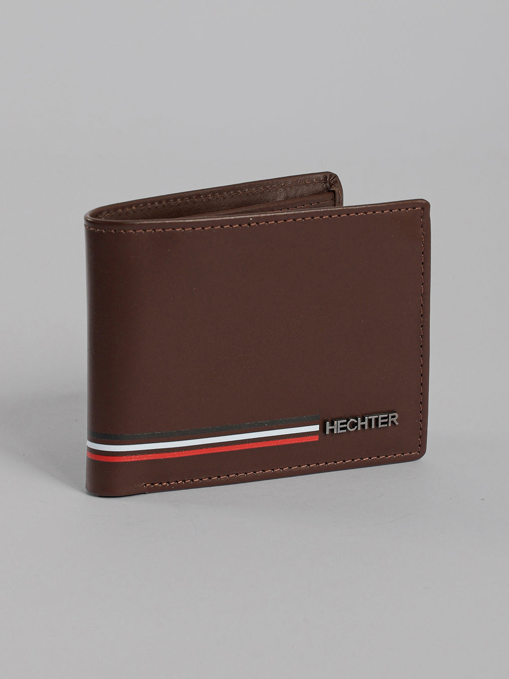 HECHTER Genuine Leather Bifold Wallet with Signature Stripe Detail