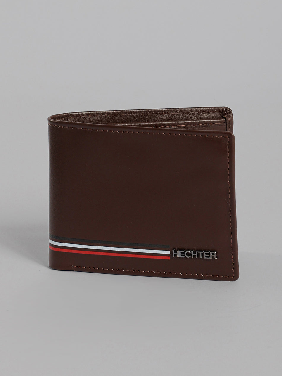 HECHTER Genuine Leather Bifold Wallet with Signature Stripe Detail