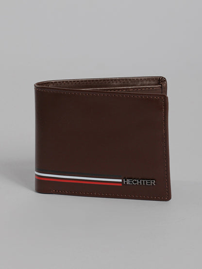 HECHTER Genuine Leather Bifold Wallet with Signature Stripe Detail
