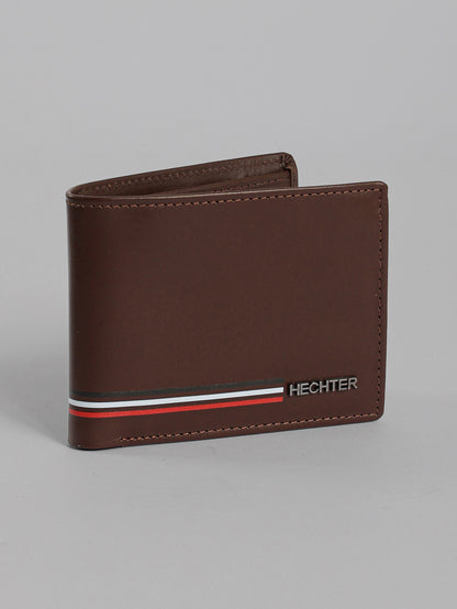 HECHTER Genuine Leather Bifold Wallet with Signature Stripe Detail