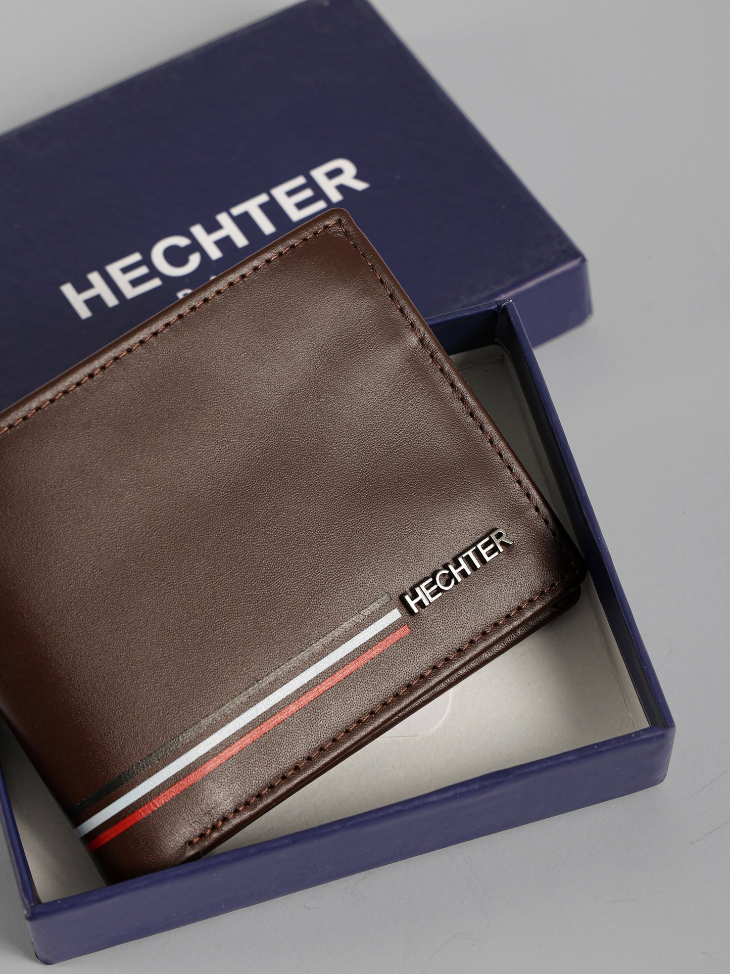 HECHTER Genuine Leather Bifold Wallet with Signature Stripe Detail
