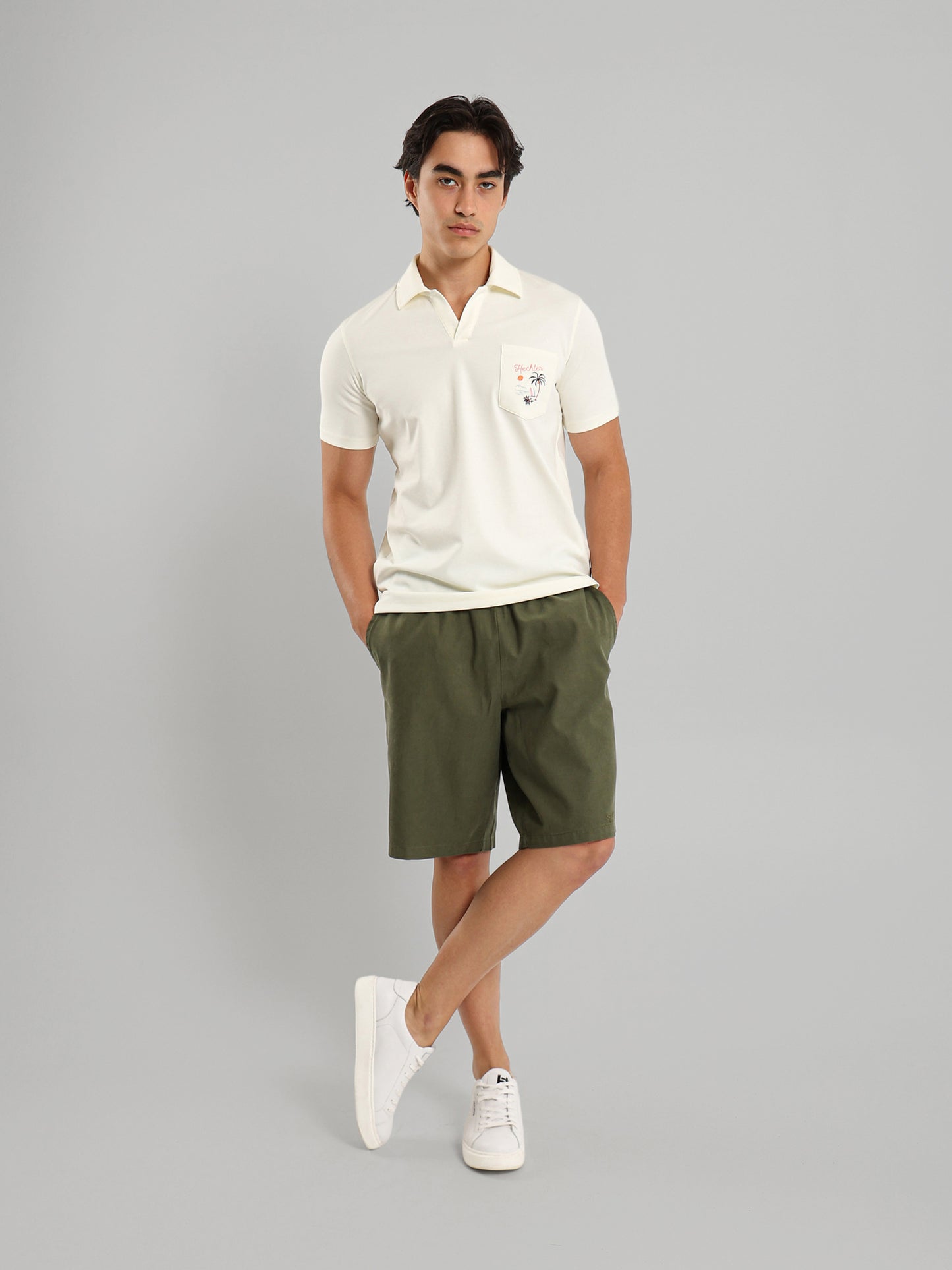 Embroidered Pocket V-Neck Polo Shirt