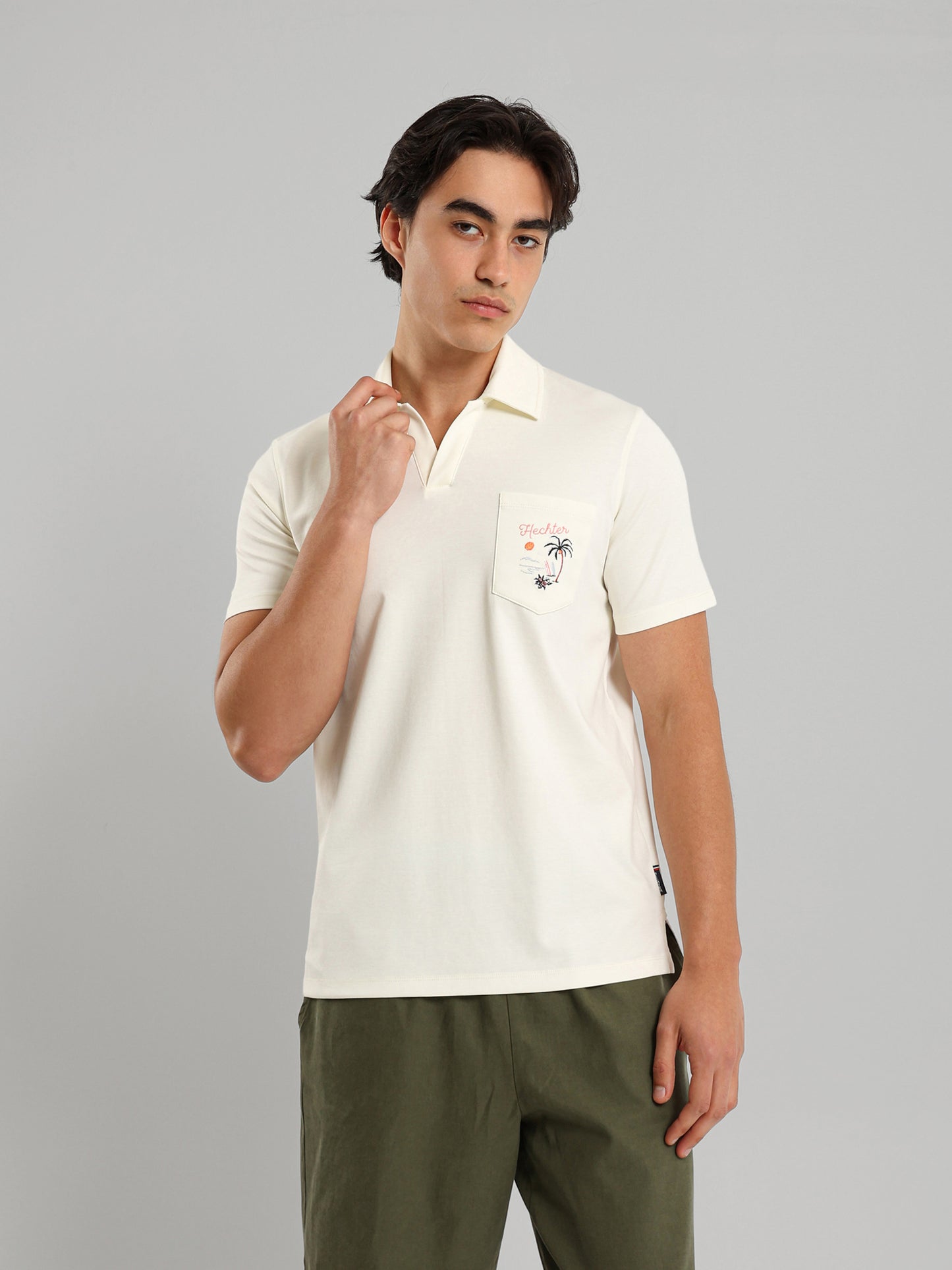 Embroidered Pocket V-Neck Polo Shirt