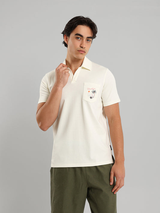 Embroidered Pocket V-Neck Polo Shirt
