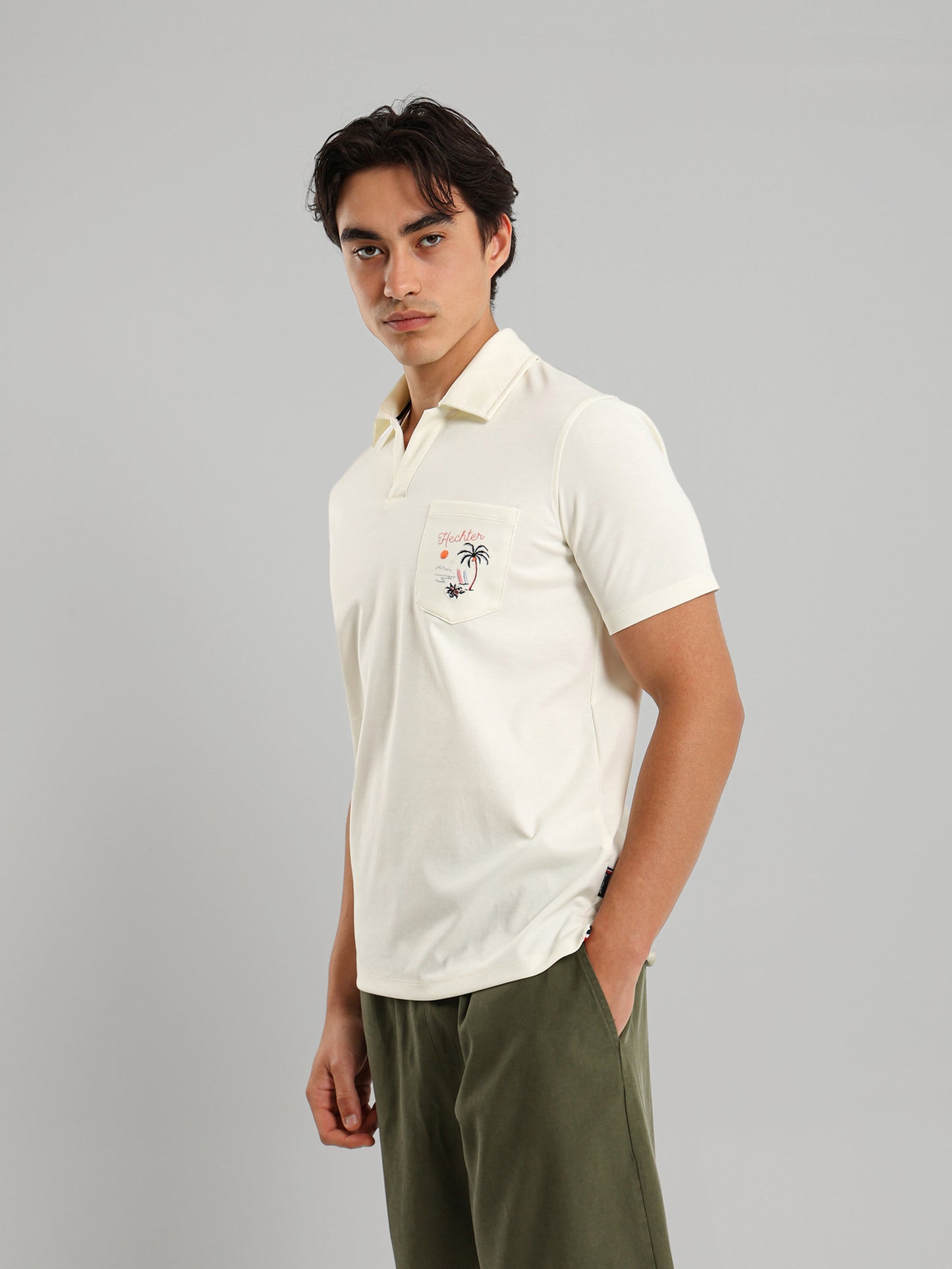 Embroidered Pocket V-Neck Polo Shirt
