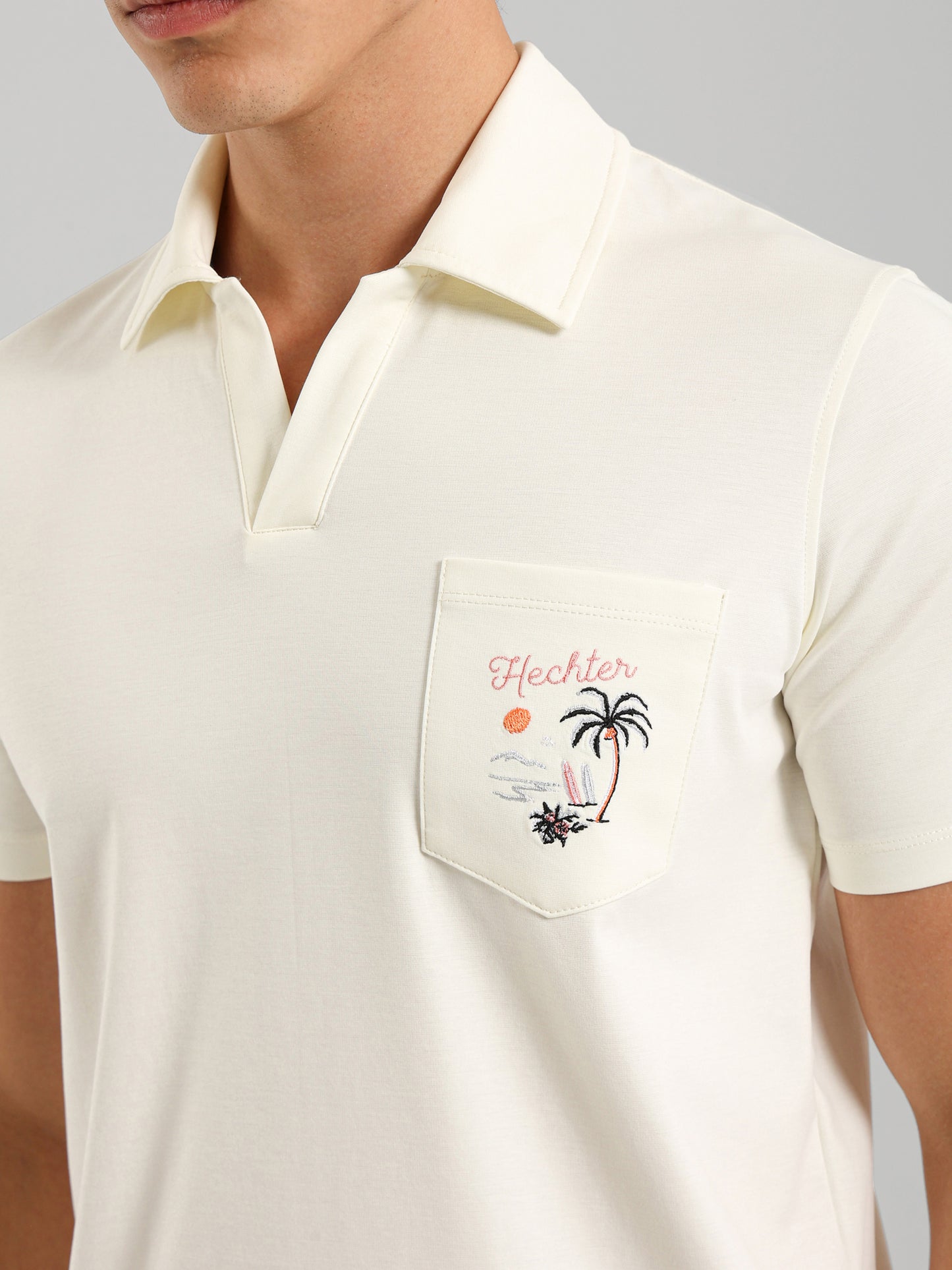 Embroidered Pocket V-Neck Polo Shirt