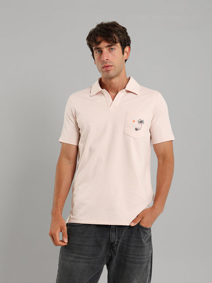 Embroidered Pocket V-Neck Polo Shirt