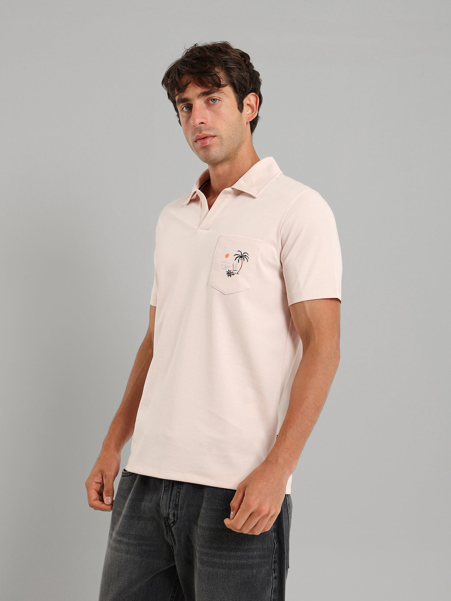 Embroidered Pocket V-Neck Polo Shirt