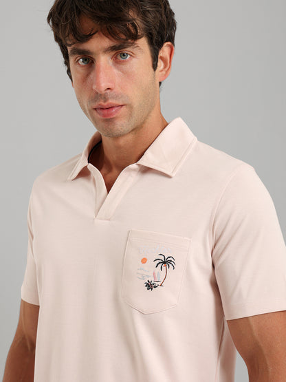 Embroidered Pocket V-Neck Polo Shirt