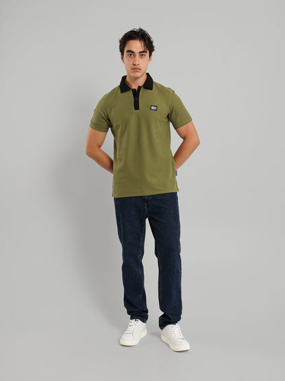 Contrast Collar Placket Polo Shirt