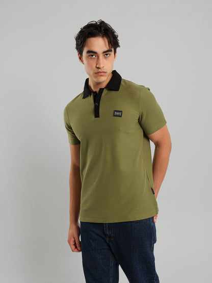 Contrast Collar Placket Polo Shirt