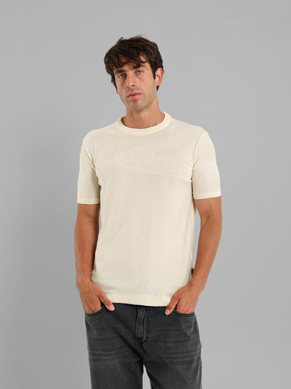 Ribbed Knit Round Neck T-Shirt