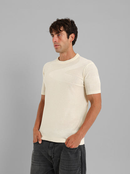 Ribbed Knit Round Neck T-Shirt