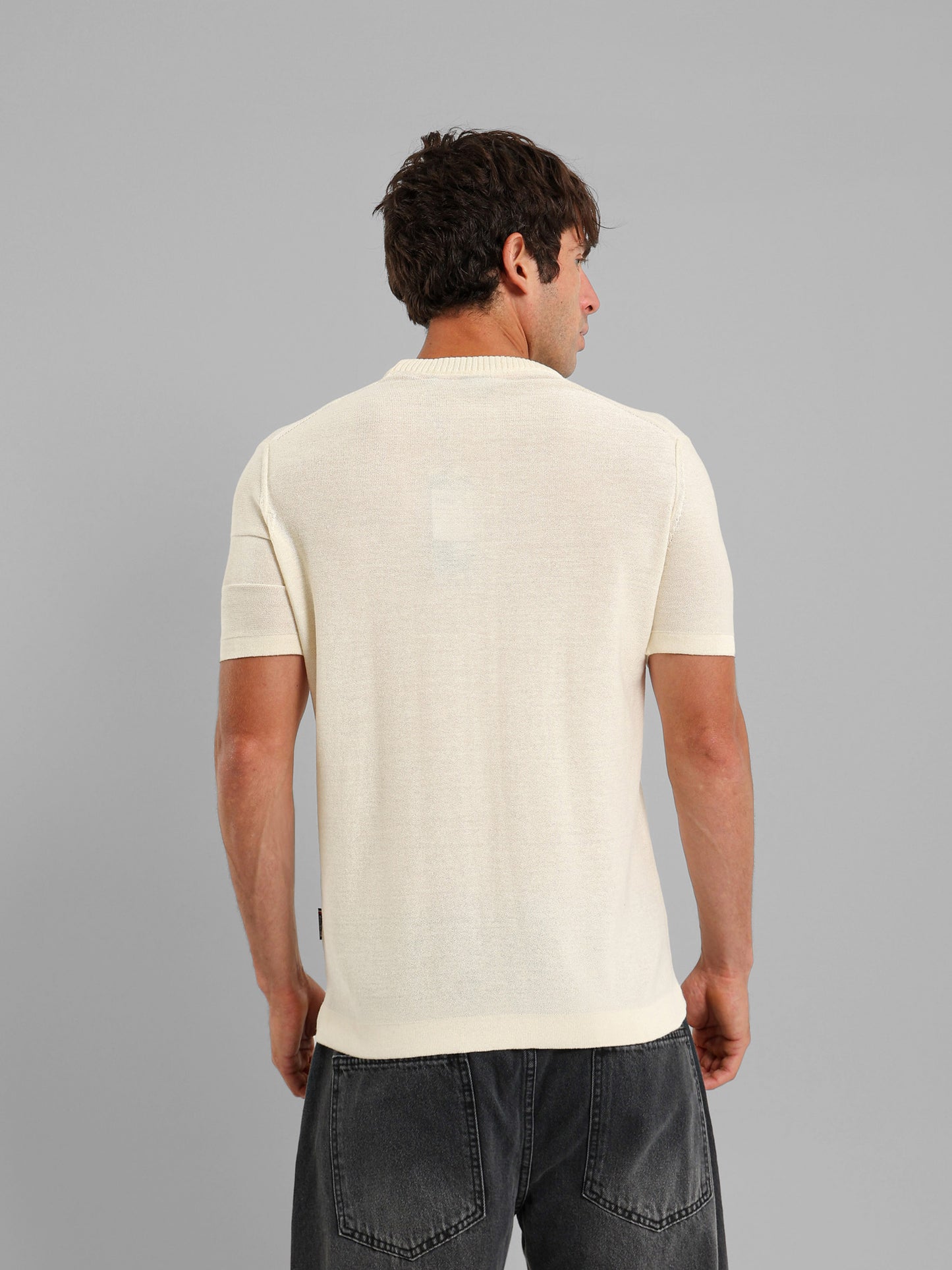 Ribbed Knit Round Neck T-Shirt
